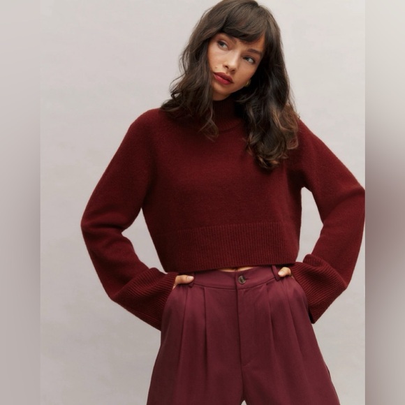 Reformation Garrett Cashmere Cropped Turtleneck Sweater in Red,New Products : American Fashion Style Bags On Sale
